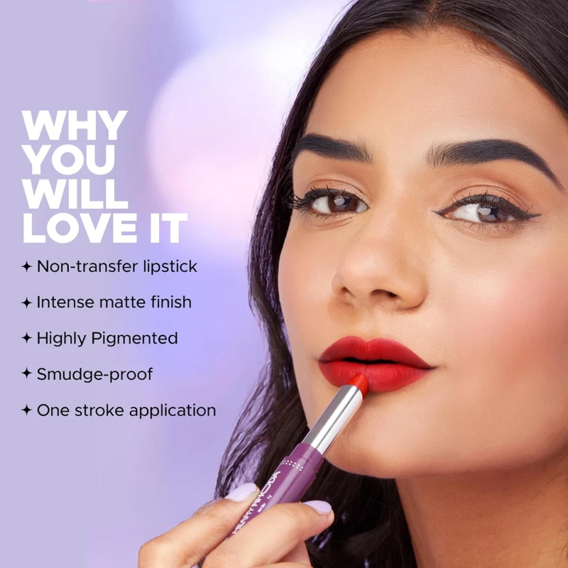 Hilary Rhoda Pro Matte Non-Transfer Lipstick | Waterproof & Smudge-Proof | 12-Hour Long Stay | 24 Shades Available | Highly Pigmented Matte Finish Lipstick | 2g - (Nude peach | Shade 02) thumbnail 4